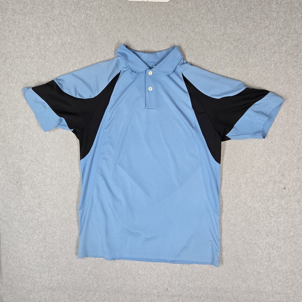 Adidas Men Polo L Light Blue Colorblock‎ Climacool Activewear Logo Short Sleeve